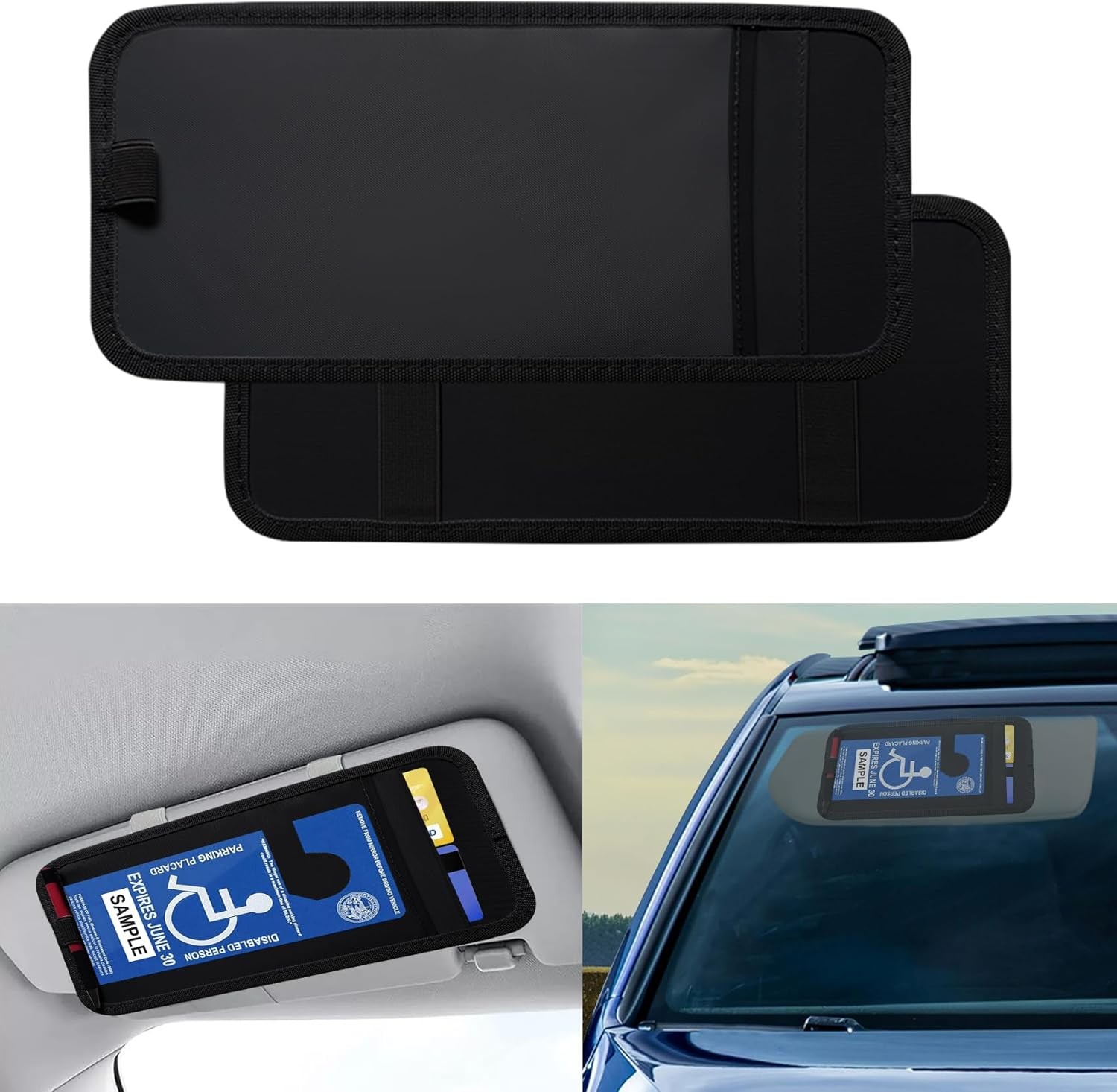 2PCS Handicap Placard Holder for Auto, Disabled Parking Permit 2PCS, Black