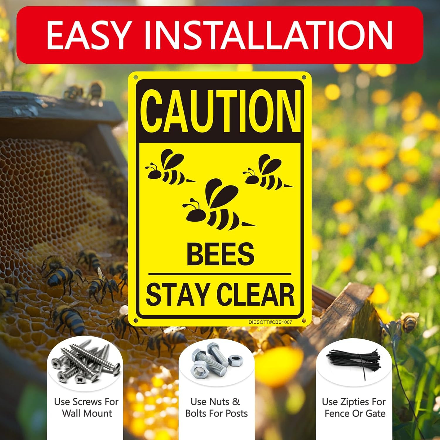 2 Pack Caution- Bees Stay Clear Signs, 10X7 Inches Aluminum Sign, Fade Resistant