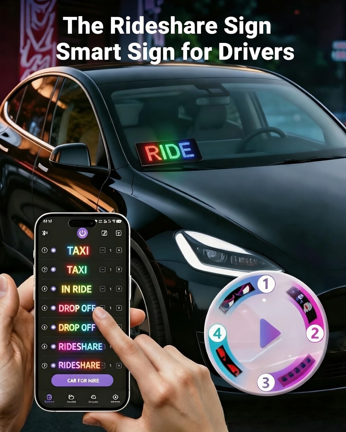 Programmable LED Car Sign for Windshield – 15x4in Flexible Display [App Contr…