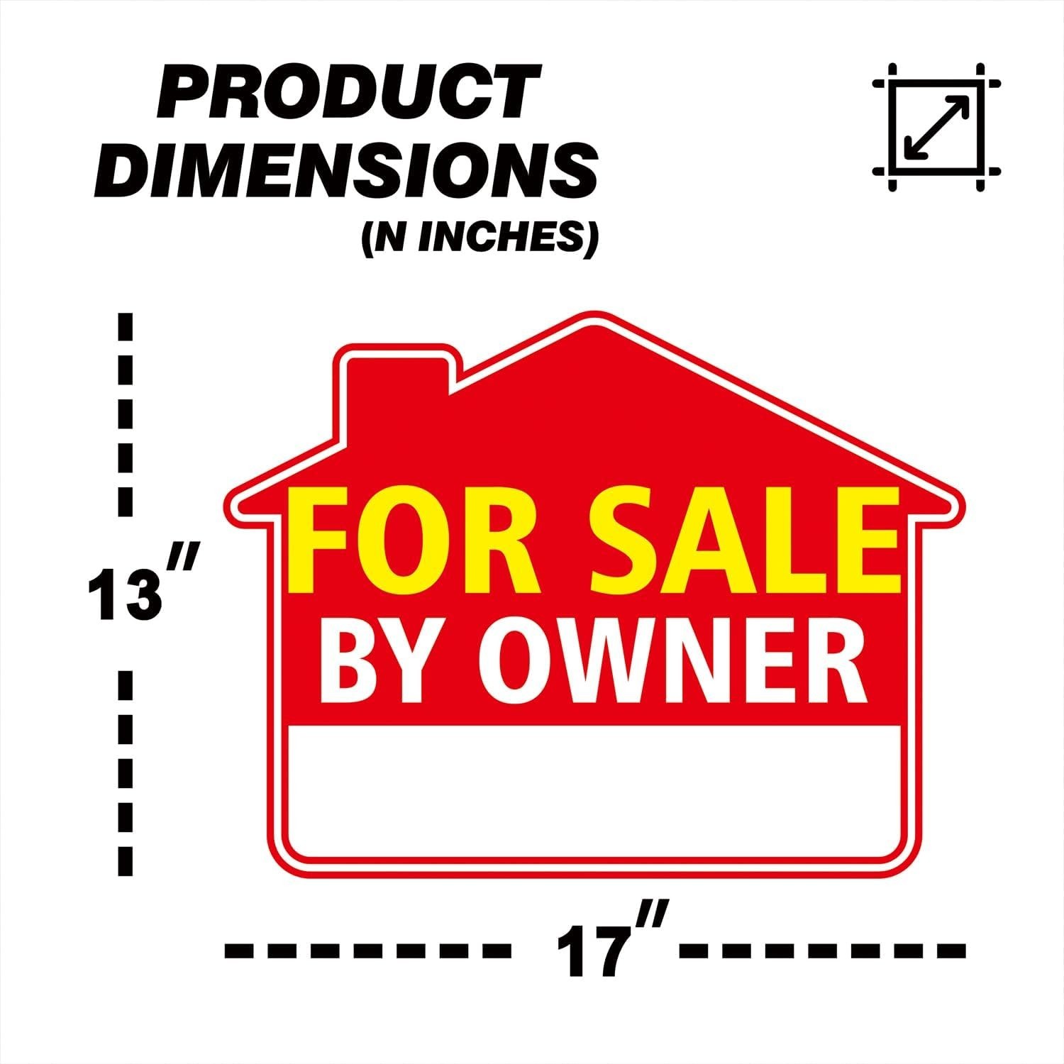 For Sale by Owner Yard Sign with Stake – 17″ X 13″ Double-Sided Corrugated Plast