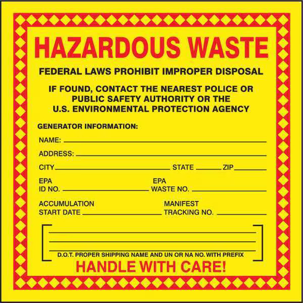 Accuform Hazardous Waste Label,6 In. H,PK25, MHZW20EVP MHZW20EVP Accuform