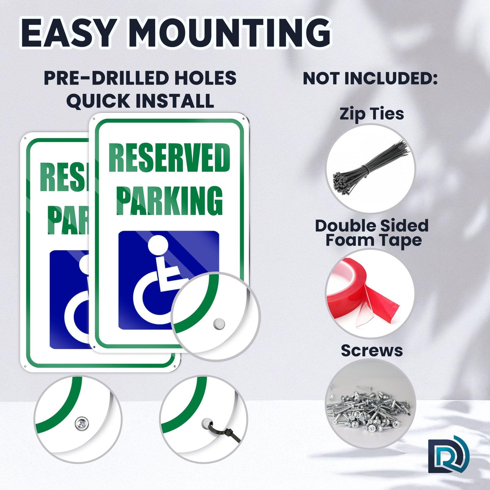 2 PC Handicap Reserved Parking Signs, 8×12 Reflective Aluminum Disabled Parki…