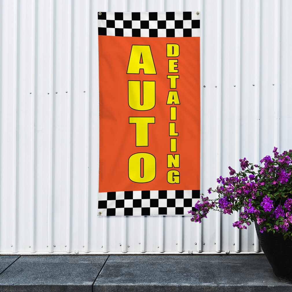 Vertical Vinyl Banner Multiple Sizes Auto Detailing Orange Car Automotive