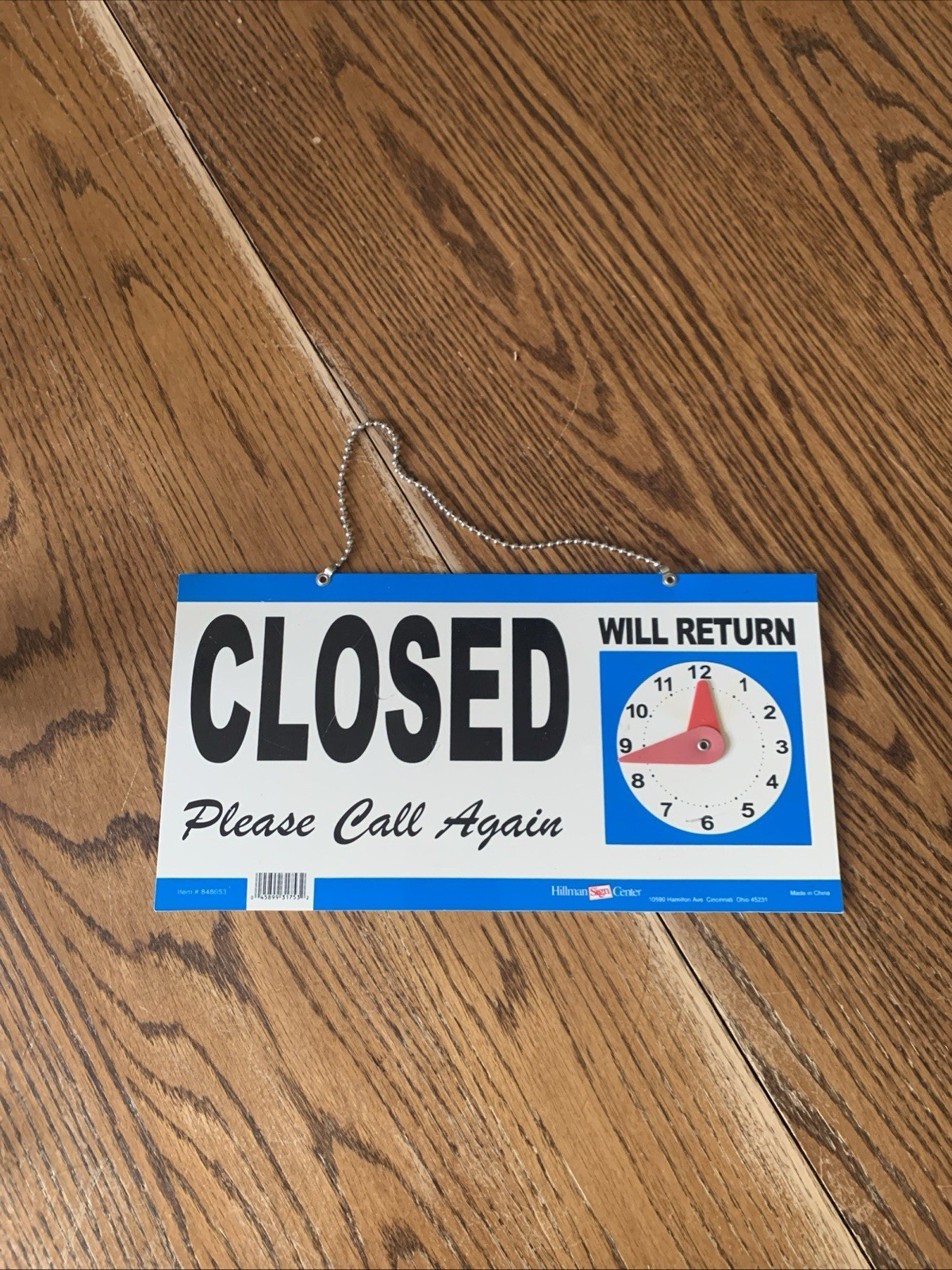 OPEN /CLOSED – Will Return Clock Sign with Hanger for Door Will Return – BLUE