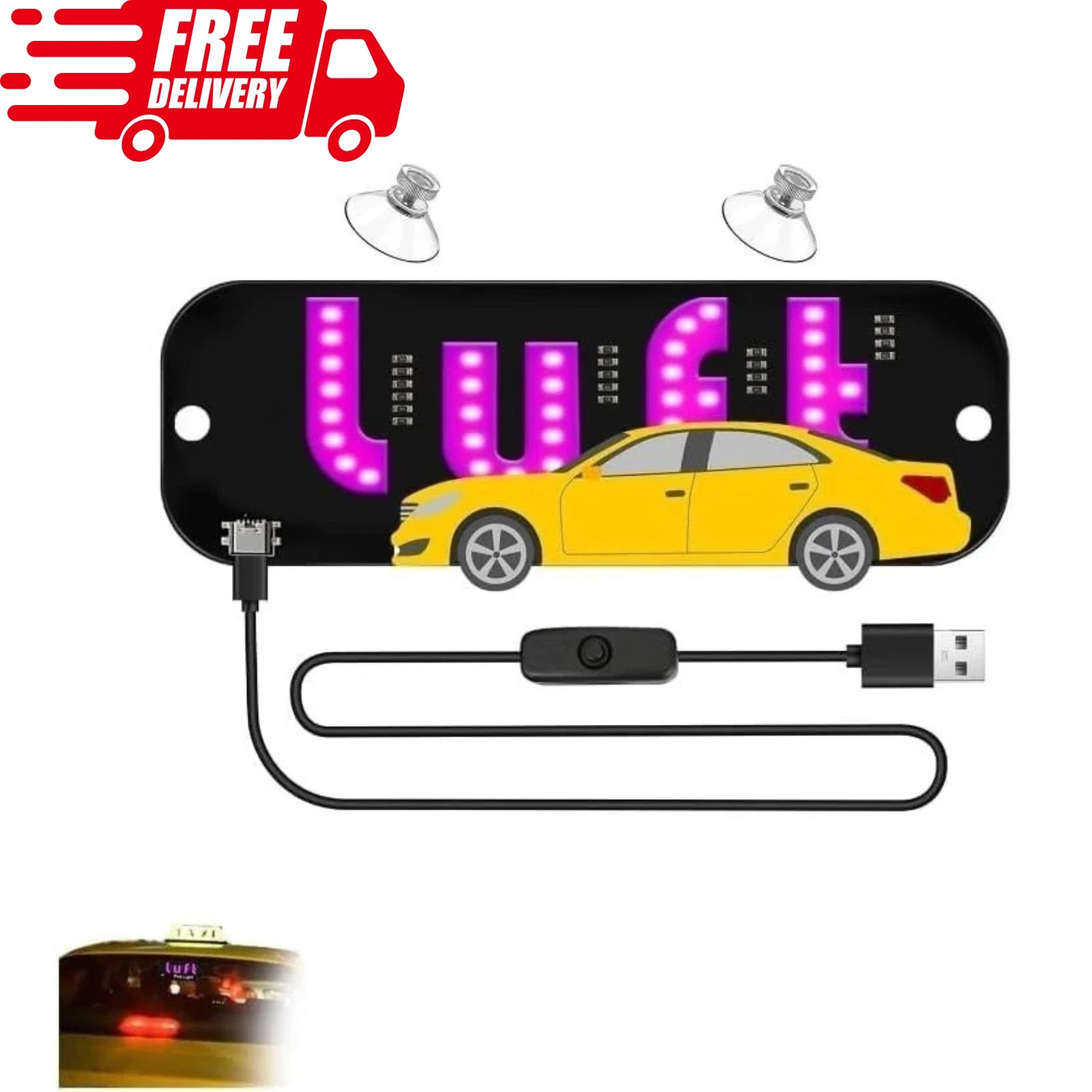 USB LED Light Sign for Drivers,Windshield Taxi Sign with Scrolling Display, Easy