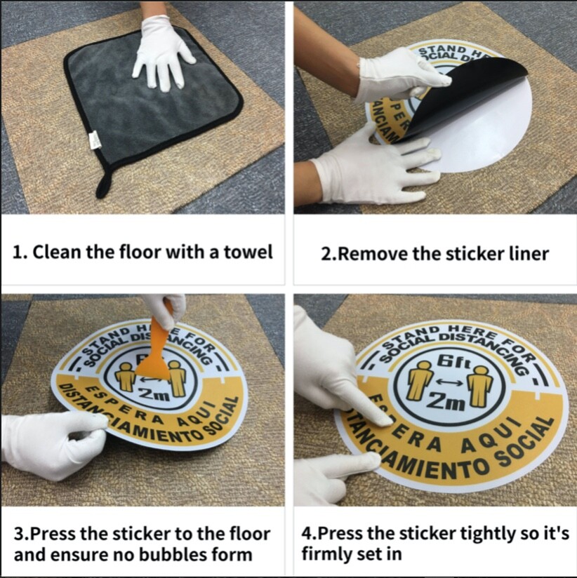 Bilingual Eng/Span 10 Pack of 12” Social Distance Floor Decals W/ FREE Scraper