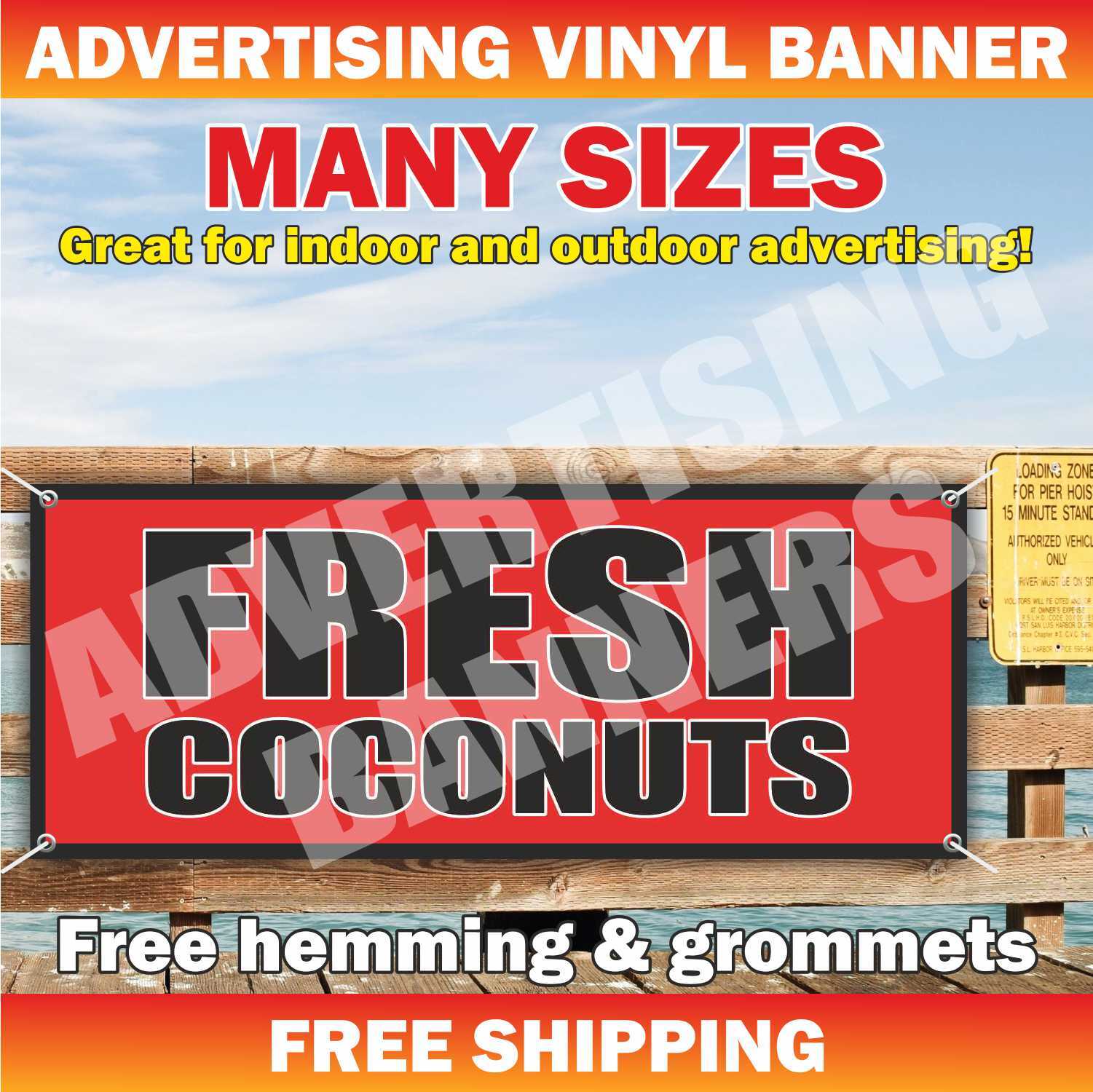 FRESH COCONUTS Advertising Banner Vinyl Mesh Sign drink cold ice soda fruit farm