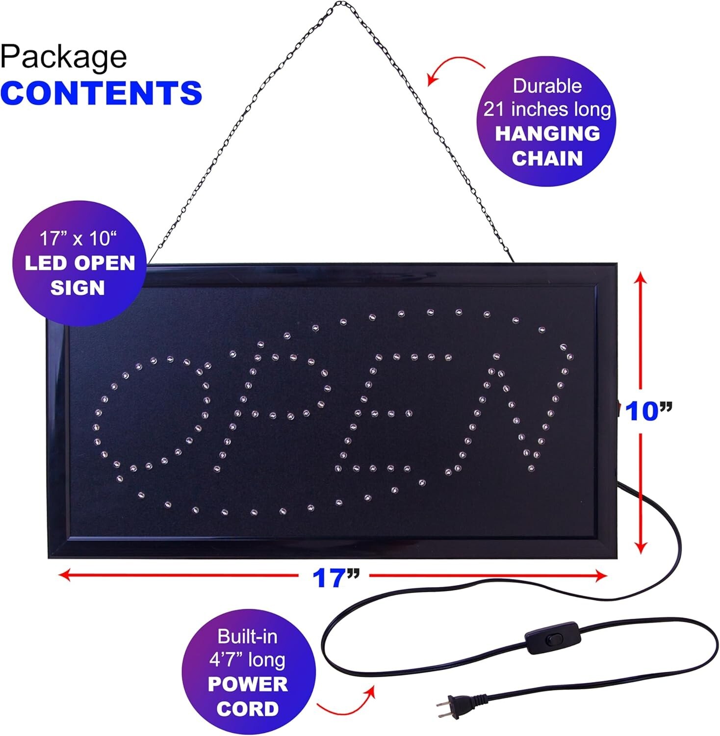 Energy Efficient Open Sign – Easy Install Wall Mount with Closed Sign Included