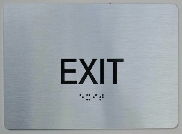 EXIT Sign With Braille and Raised Letters (Aluminum, Silver Size 5X7)-REF24-1027