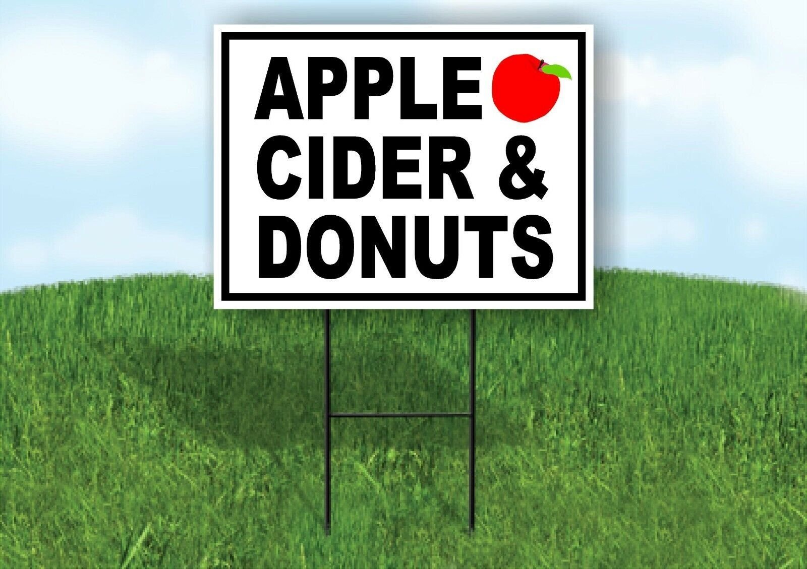 APPLE CIDER AND DONUTS APPLE BLACK BORDER Yard Sign with Stand LAWN SIGN