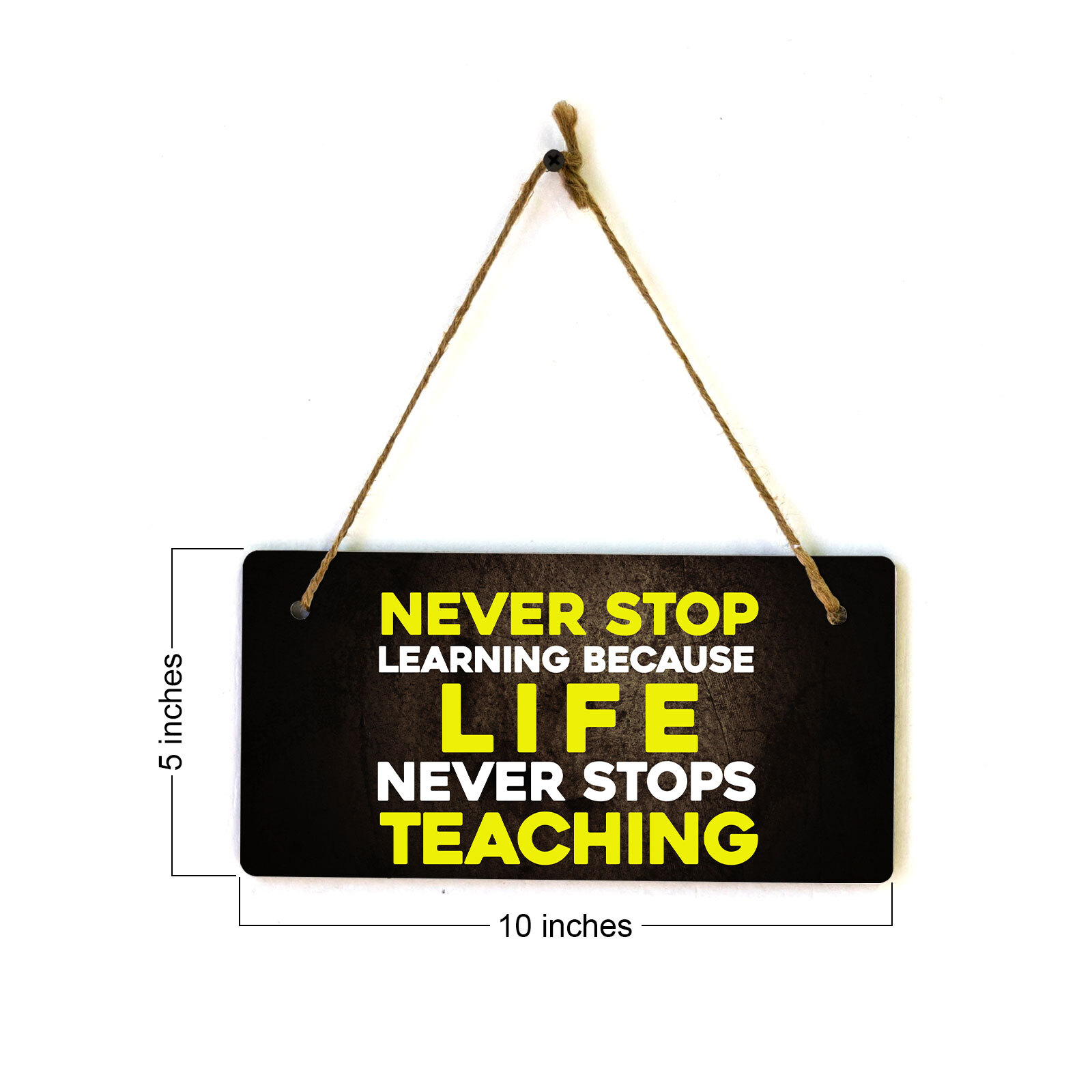 Never Stop Learning Because Life Never Stops Teaching 5″ x 10″ Hanging Sign