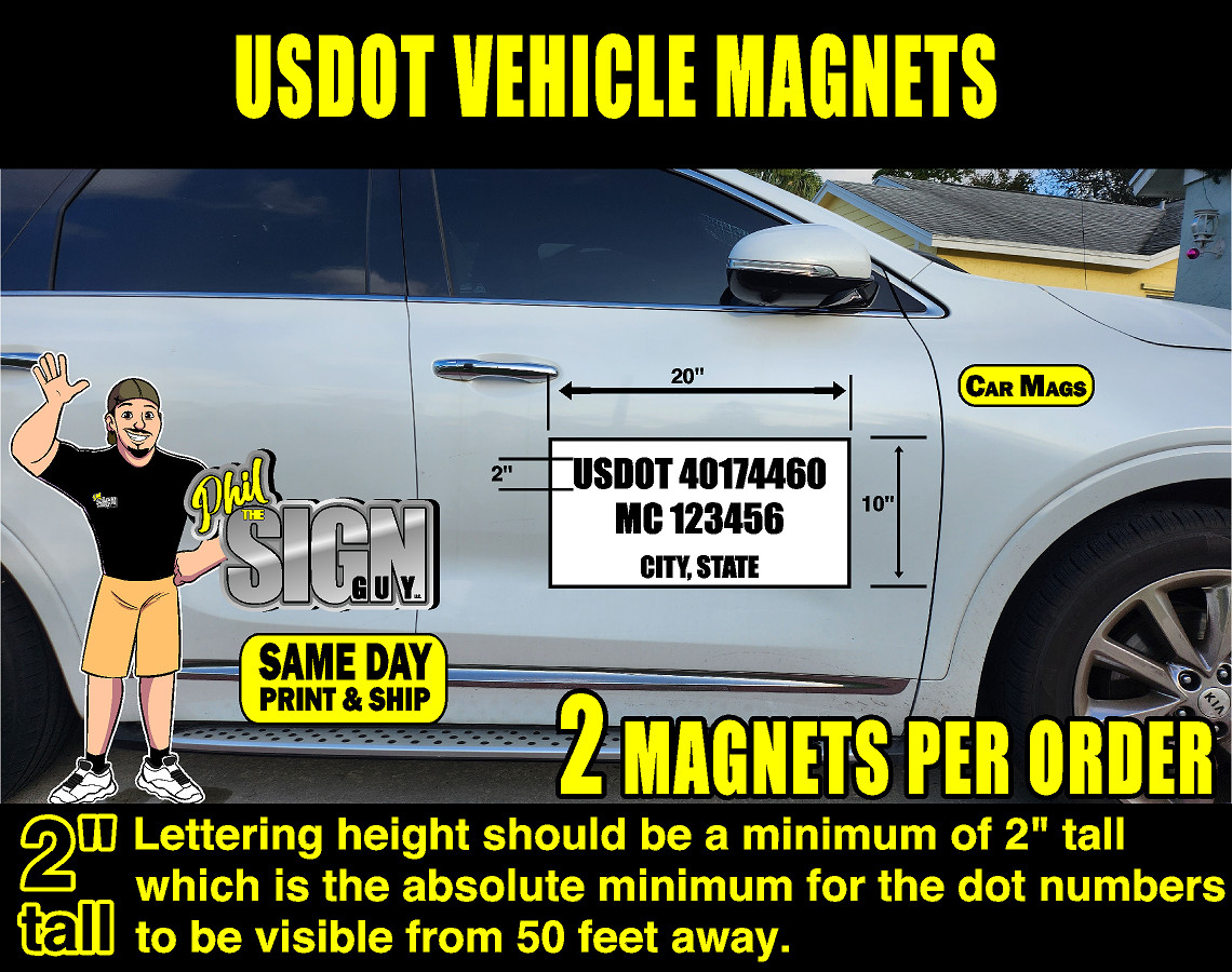 2 PACK US DOT # – 10×20 INCH CUSTOM CAR MAGNETS MAGNETIC AUTO TRUCK SIGNS