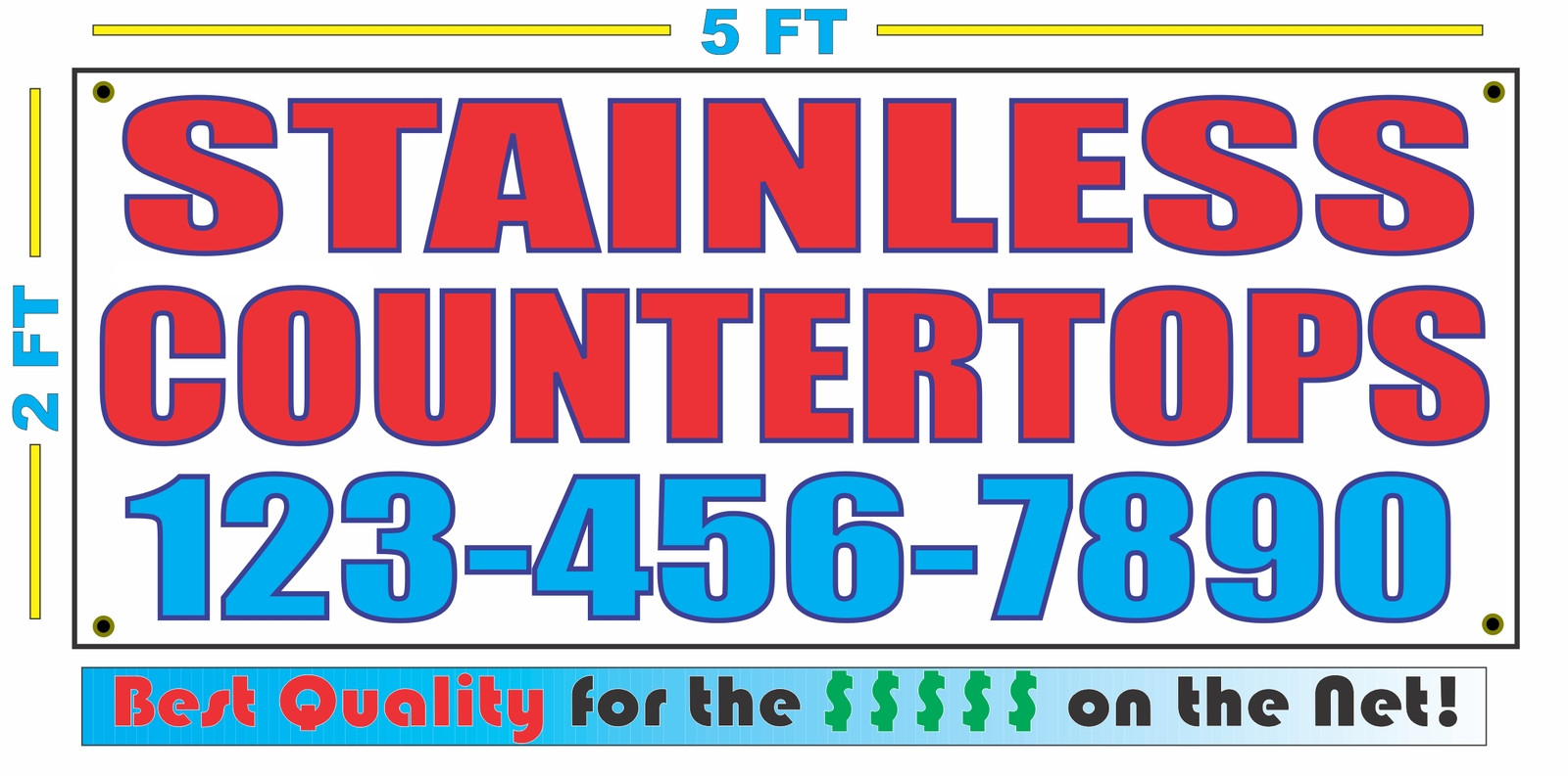 STAINLESS COUNTERTOPS w CUSTOM PHONE Banner Sign 2×5