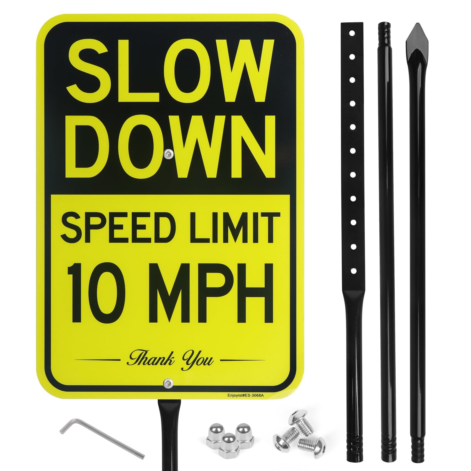 Large Slow Down Speed Limit 10 MPH Sign With 54 Inch Stake 17×12 Aluminum