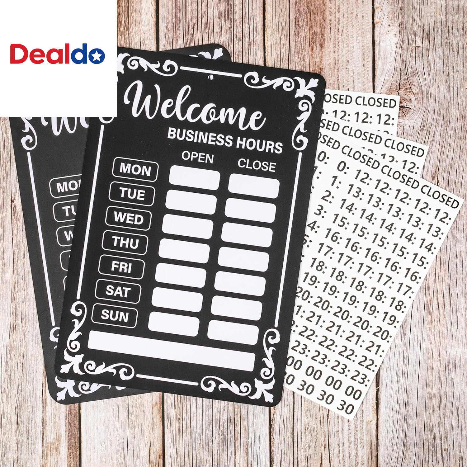 2Pcs Business Hours Sign Changeable Store Time Mark with Stickers for Coffee Bar