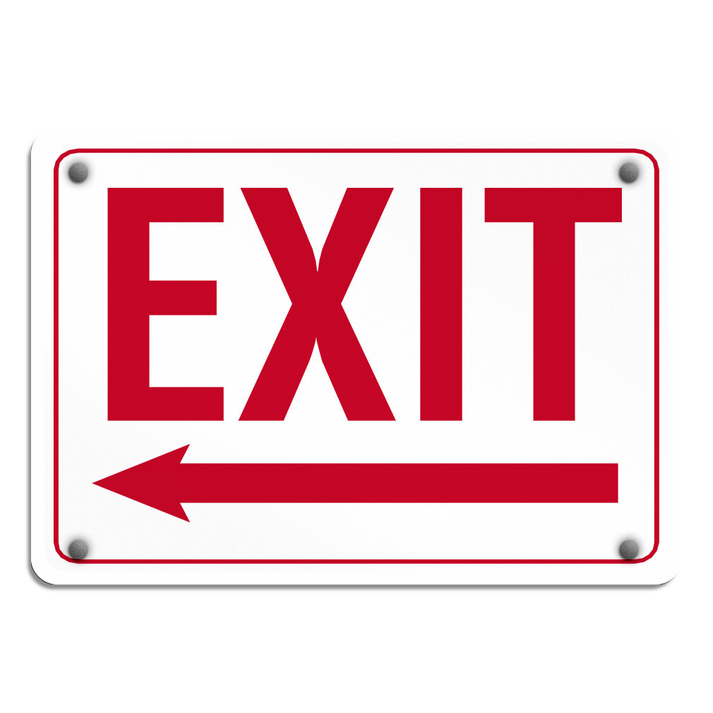 Aluminum Horizontal Metal Sign Exit Left Arrow Emergency Osha Ansi Red