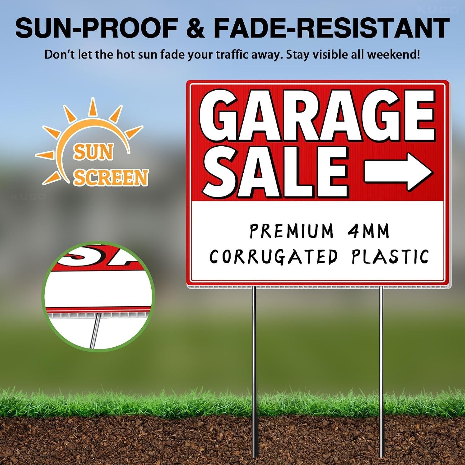Garage Sale Signs with Stakes 3 Pack Kit – Double Sided Yard Sale Signs with …