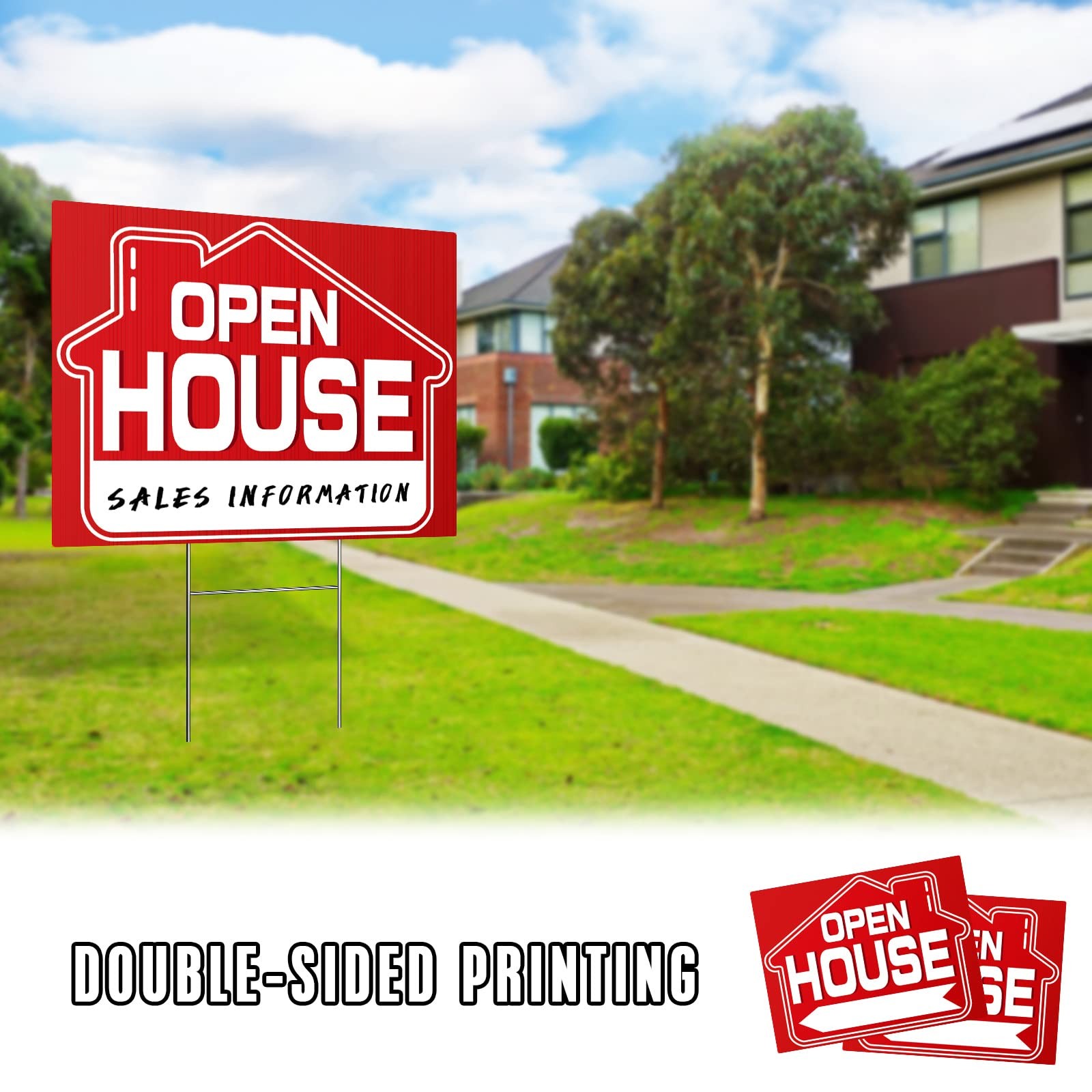 Open House Signs 5 Pack 16×12 Double Sided Real Estate Yard Signs Metal Stakes