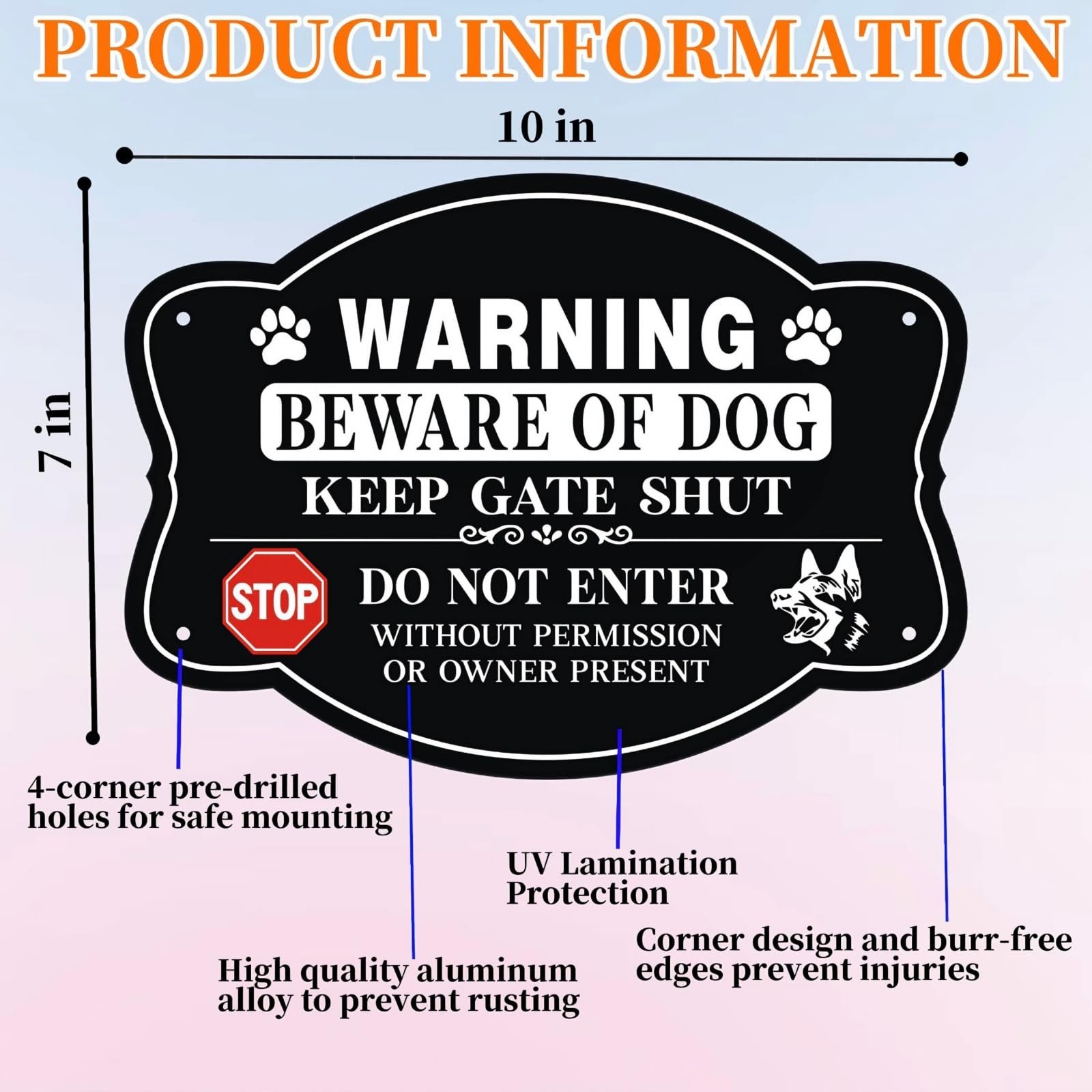 Beware of Dog Sign, 4 Pack Beware of Dog Signs for Fence,10×7 Inch, Reflectiv…