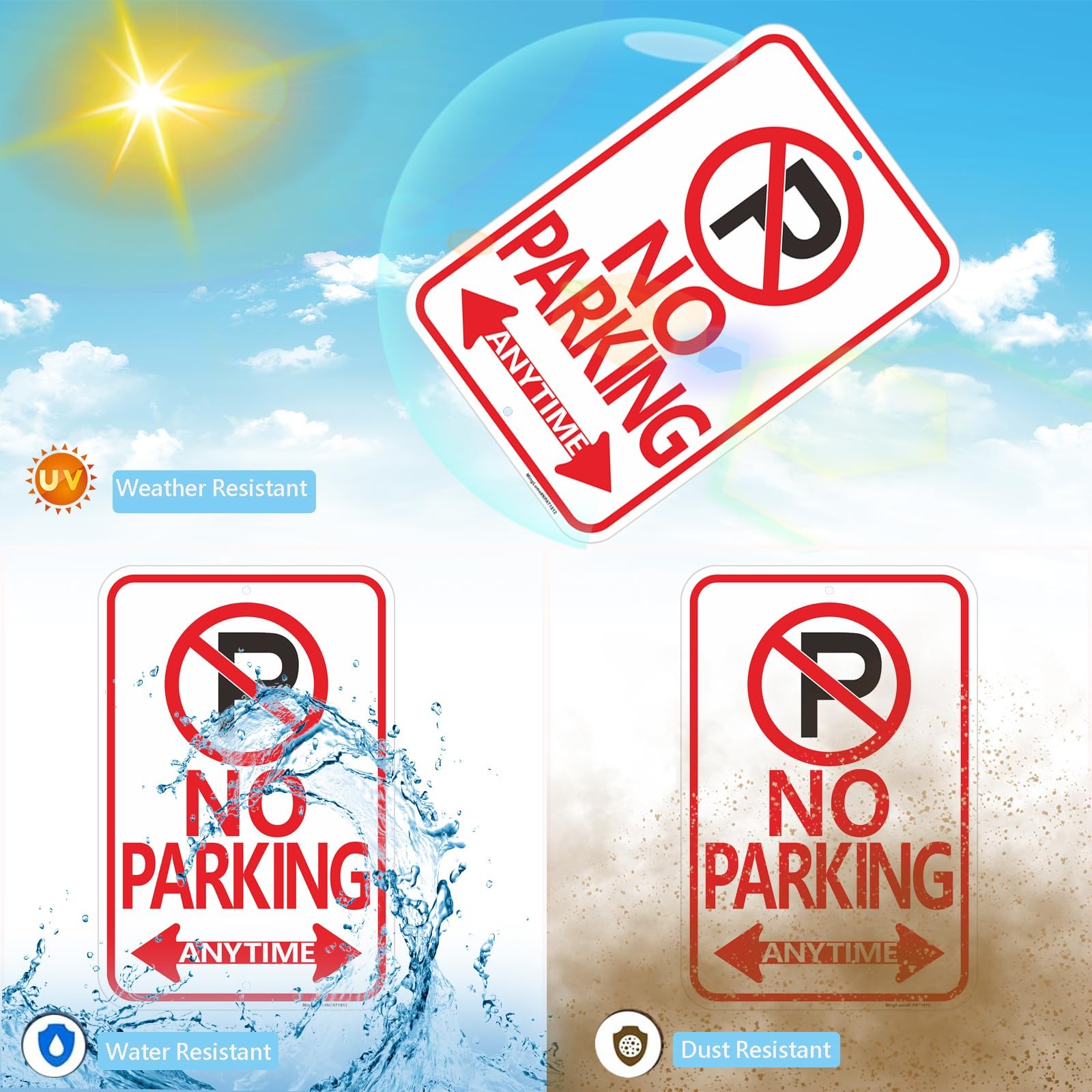 2 Pack Large No Parking Anytime Signs with Arrow, 18×12 Inch RustFree Reflect…