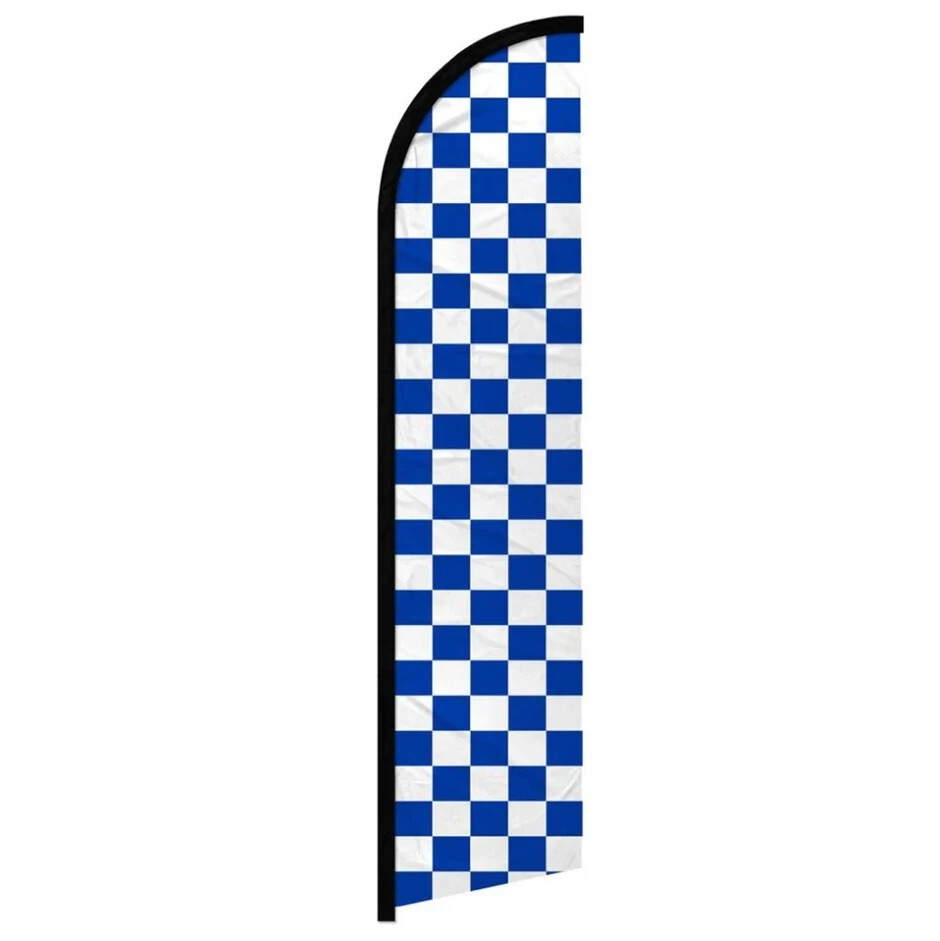 Blue & White Checkered Windless Full Sleeve Advertising Checkered Banner Flag