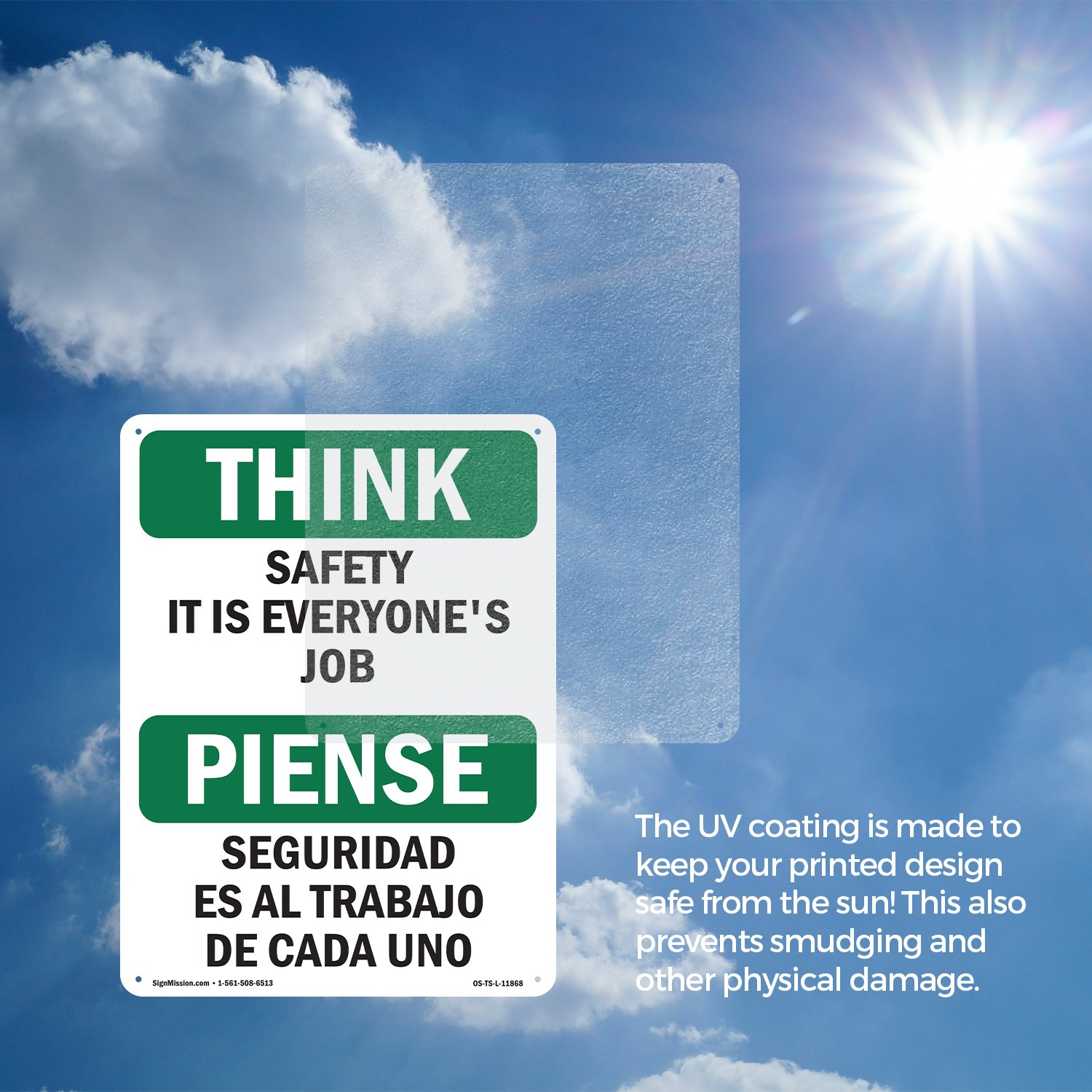 Safety It Is Everyone’s Job Bilingual OSHA Think Sign Or Decal – 5 or 10 Pack