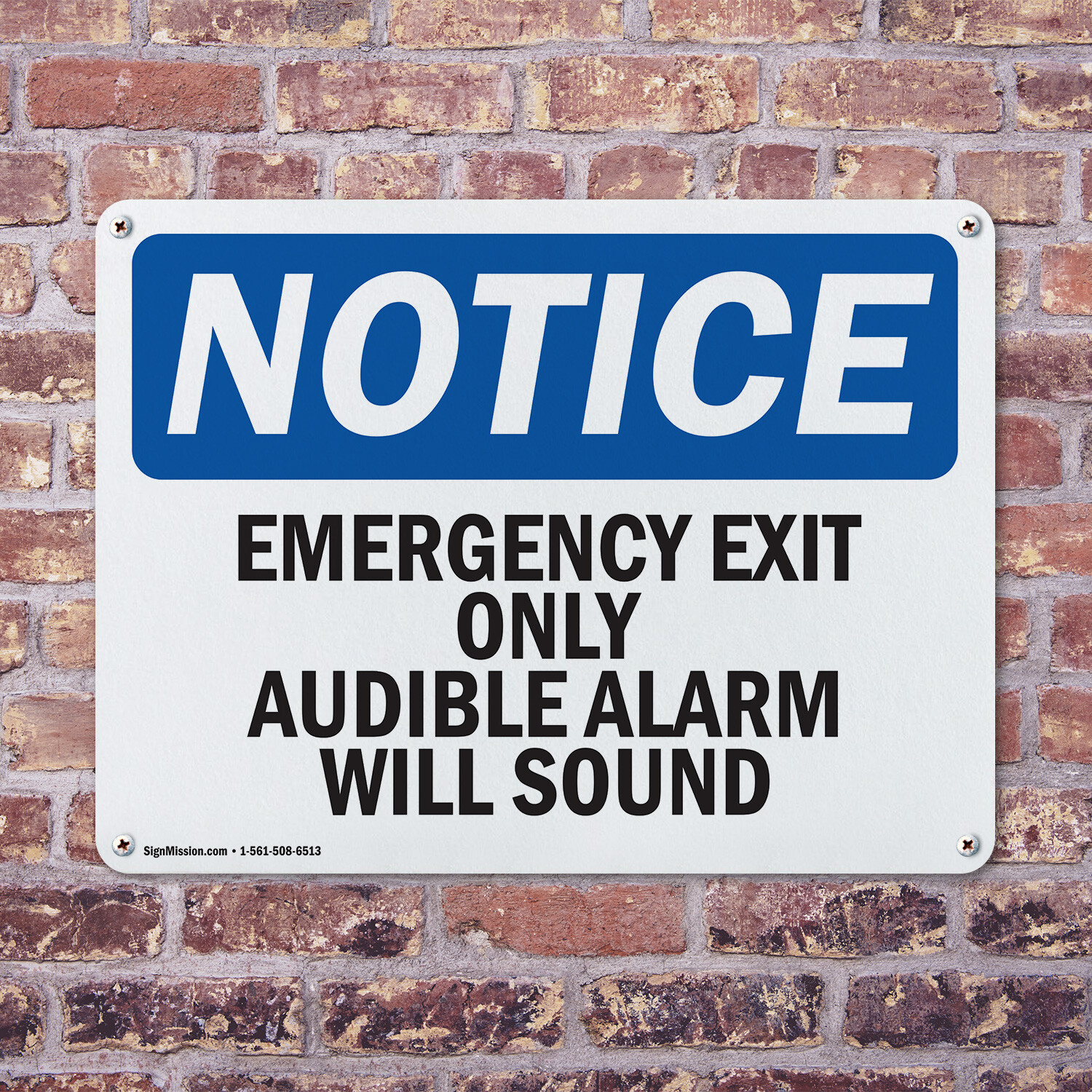 (2 Pack) Emergency Exit Only Audible Alarm Will Sound OSHA Notice Sign Decal
