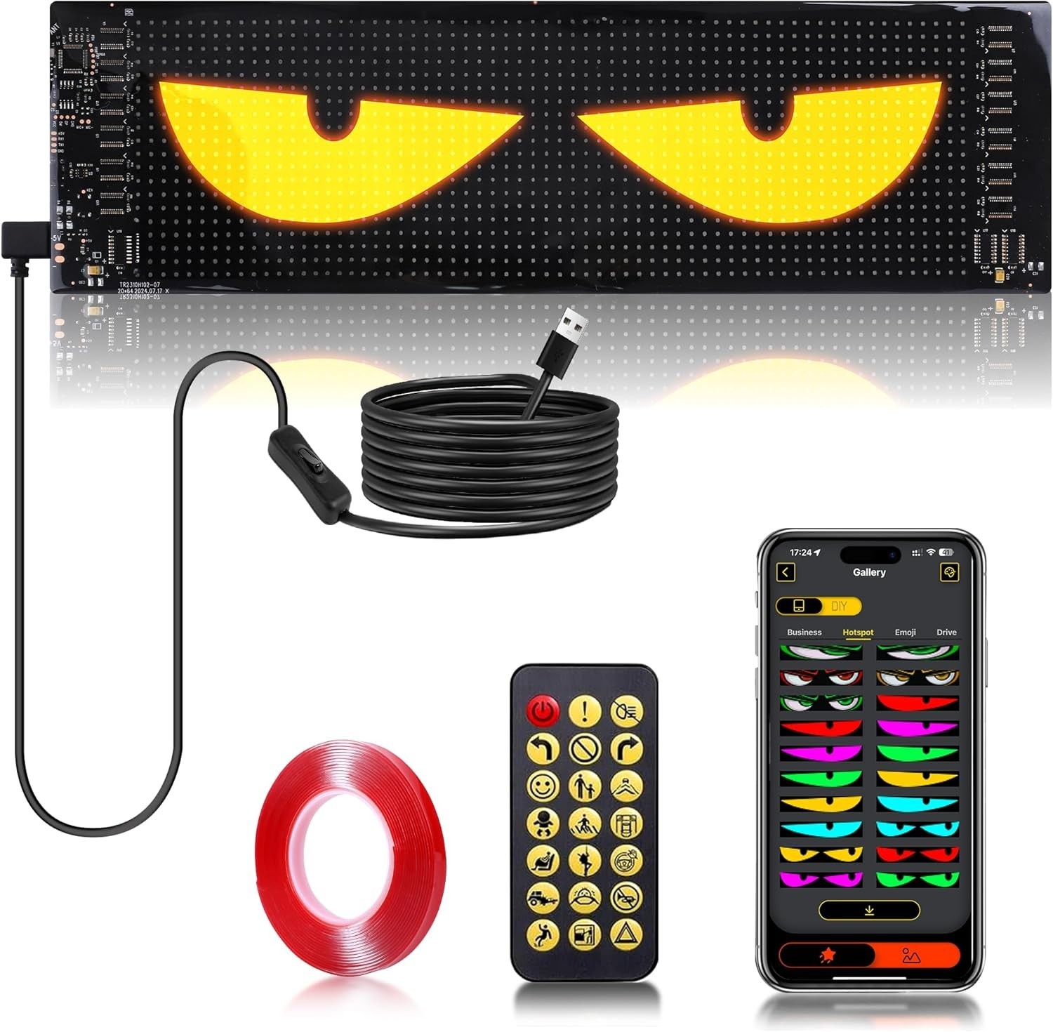 64×20 LED Car Eyes Display Sign – Programmable Scrolling Text & Animation