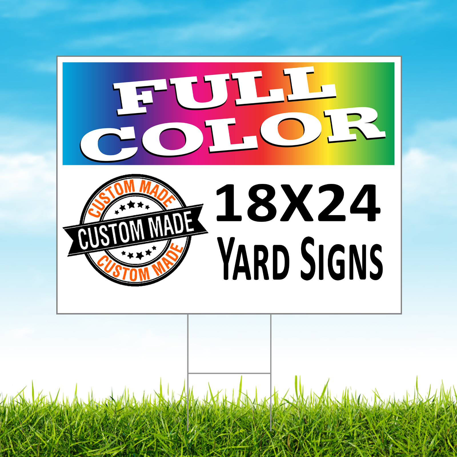50 18×24 Full Color, Double Sided Custom Yard Signs + Stakes