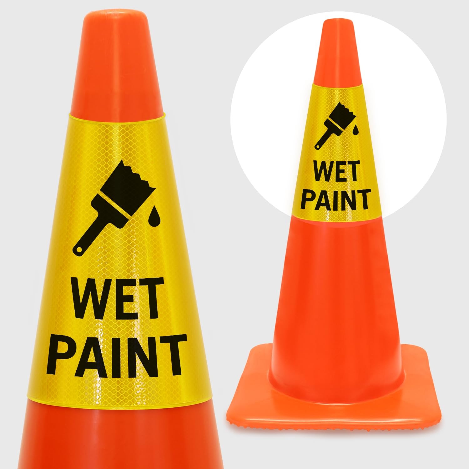 6-Pack “Wet Paint” Reflective Cone Message Sleeve Collar with Symbol, 360-Deg…