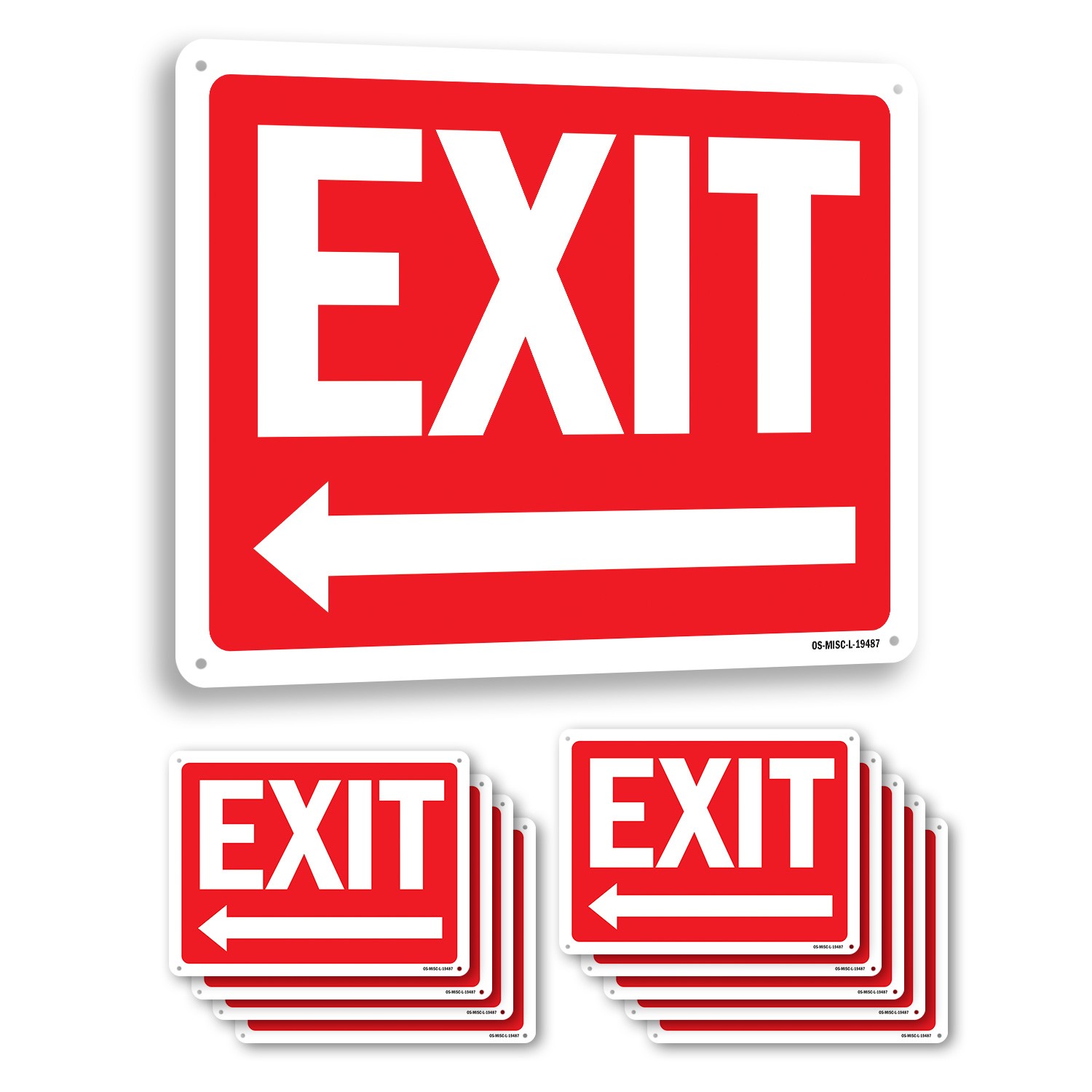 Exit with Left Arrow OSHA Sign Metal, Plastic, Or Decal – 5 or 10 Pack