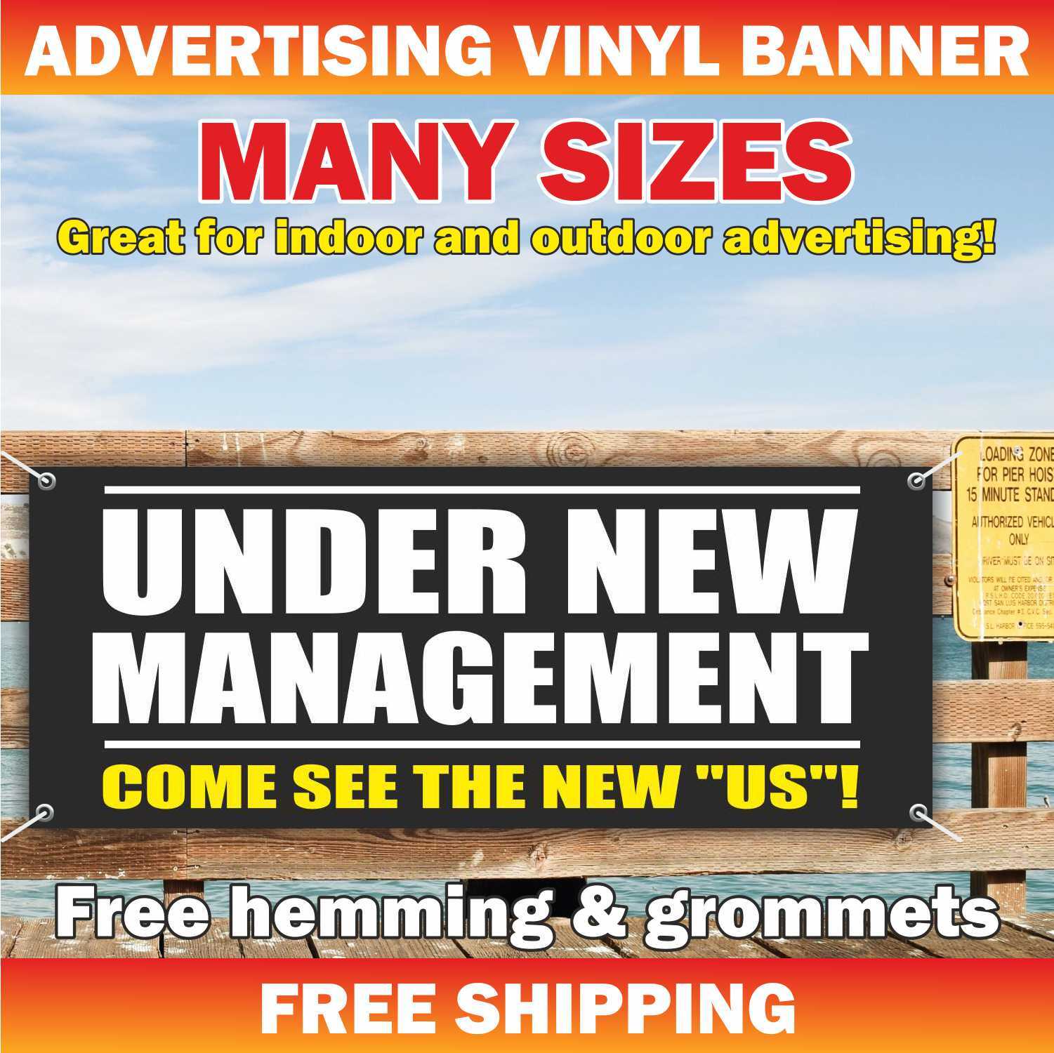 UNDER NEW MANAGEMENT Advertising Banner Vinyl Mesh Sign help wanted now hiring