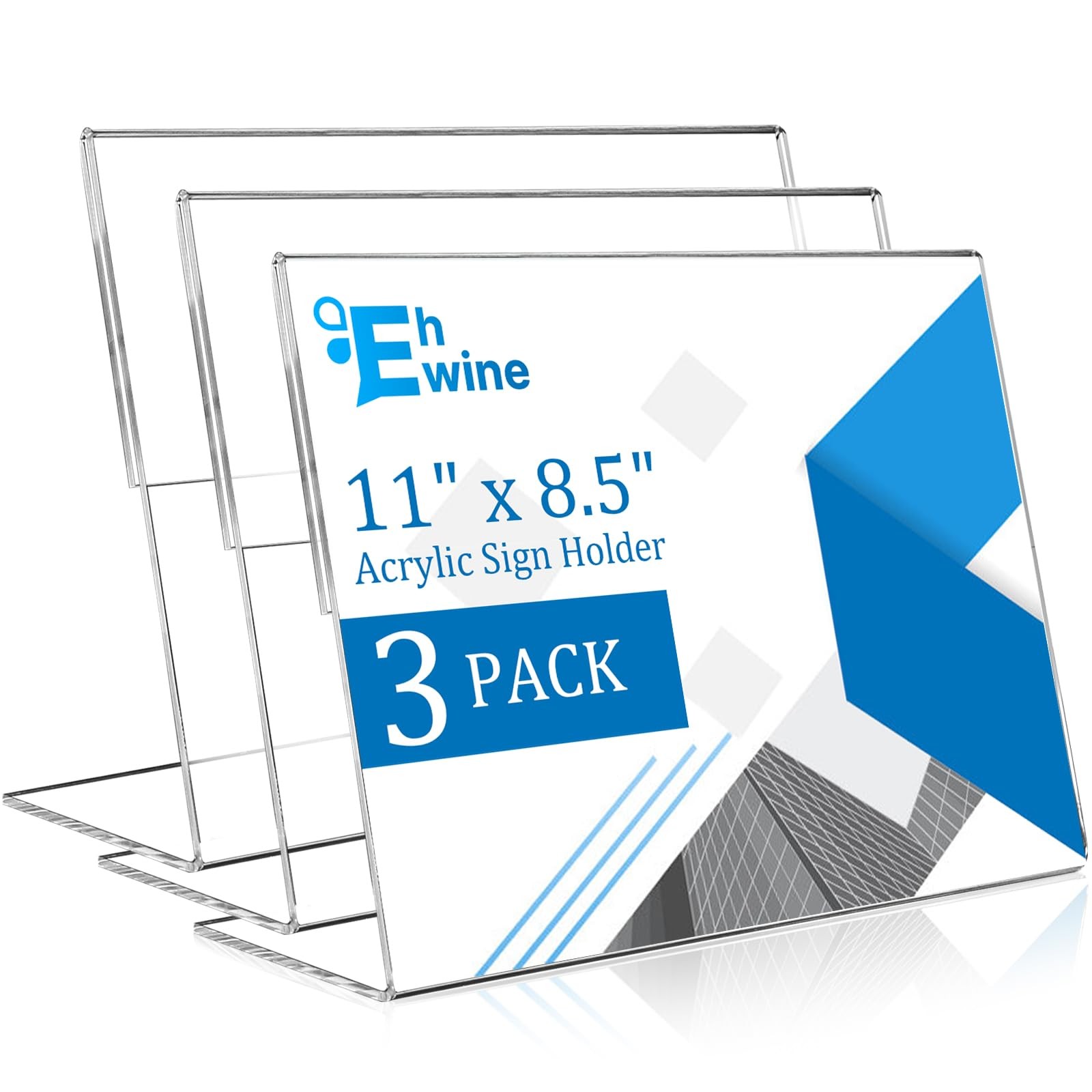 EHWINE 3 Pack 8.5 x 11 Acrylic Sign Holder Horizontal, Clear Plastic clear