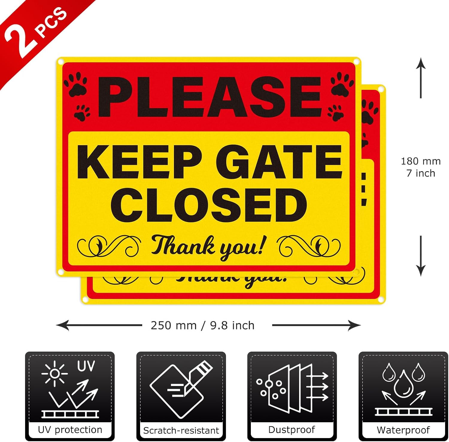 2 Pack Please Keep Gate Closed Signs 10″ X 7″ Reflective Rust-Free Aluminum Meta