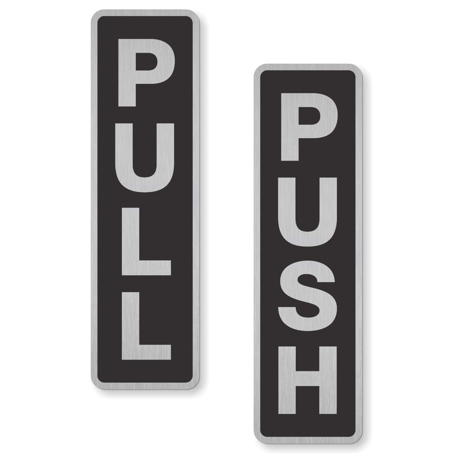 Push And Pull Door Signs 2×7 Inch Anodized Aluminum Self Adhesive 2 Pack