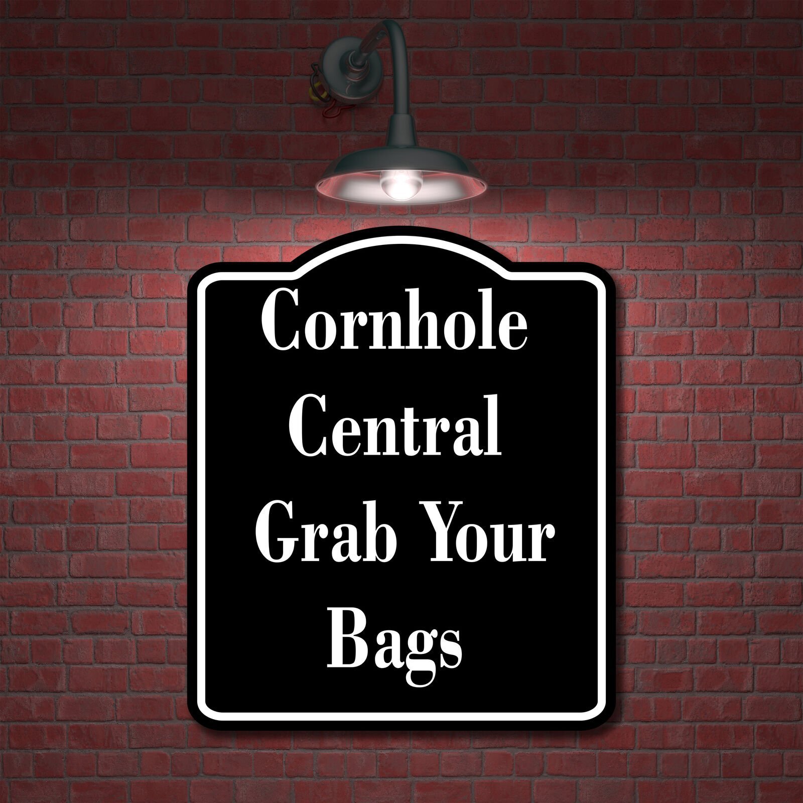 Cornhole Central – Grab Your Bags BLACK Aluminum Composite Sign