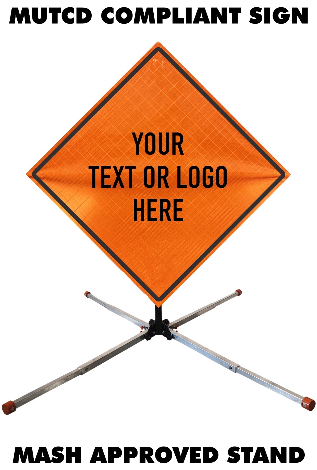 48″ Custom Reflective Orange MUTCD Roll-Up Traffic Safety Sign & Aluminum Stand