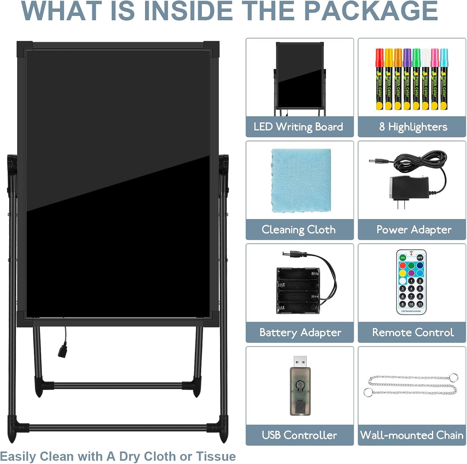LED Menu Board, 24″ X 16″ LED Writing Board with Remote Control, Flashing Illumi