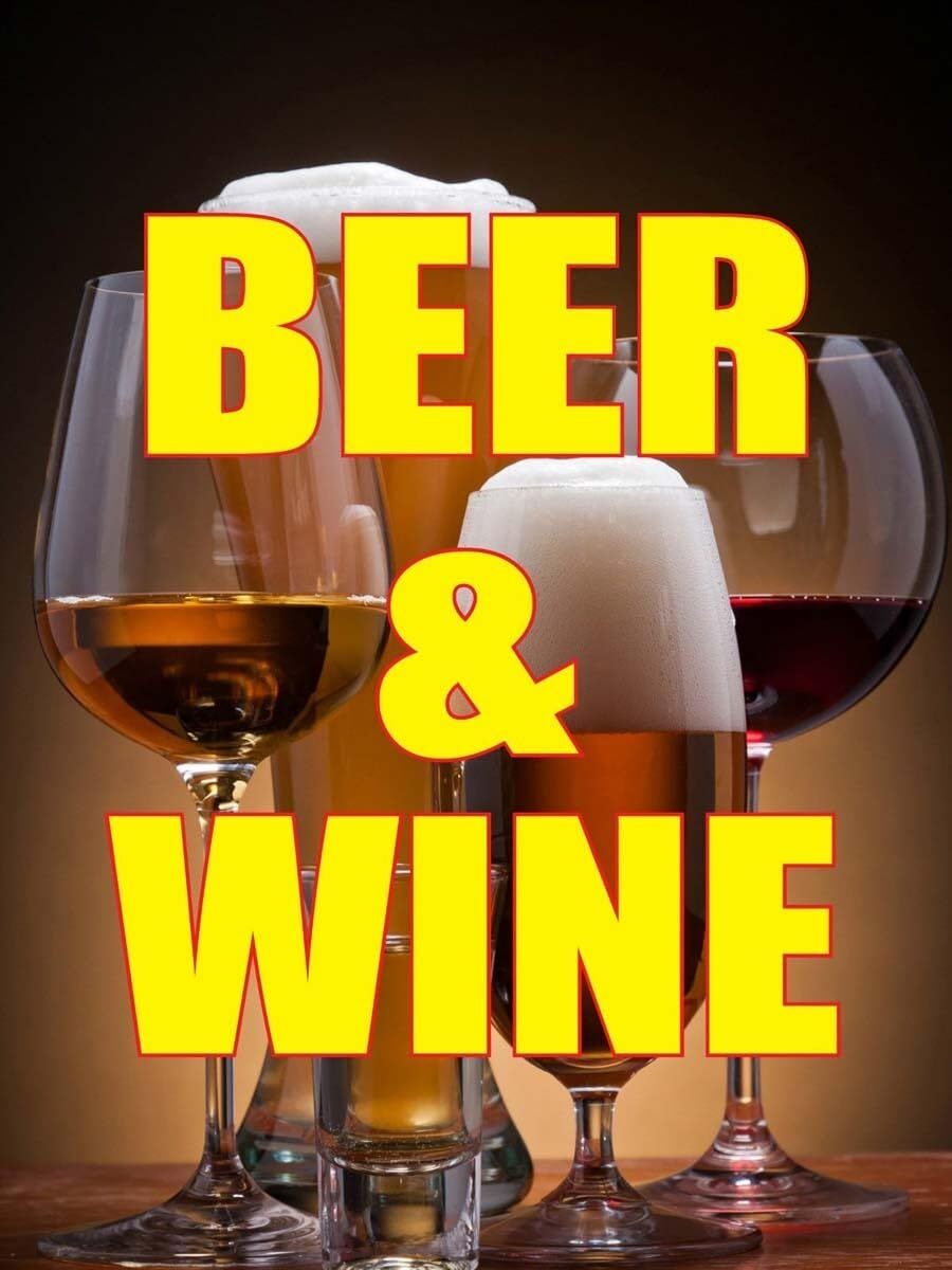 Beer & Wine | Retail Window Display Sign | 18″W x 24″H