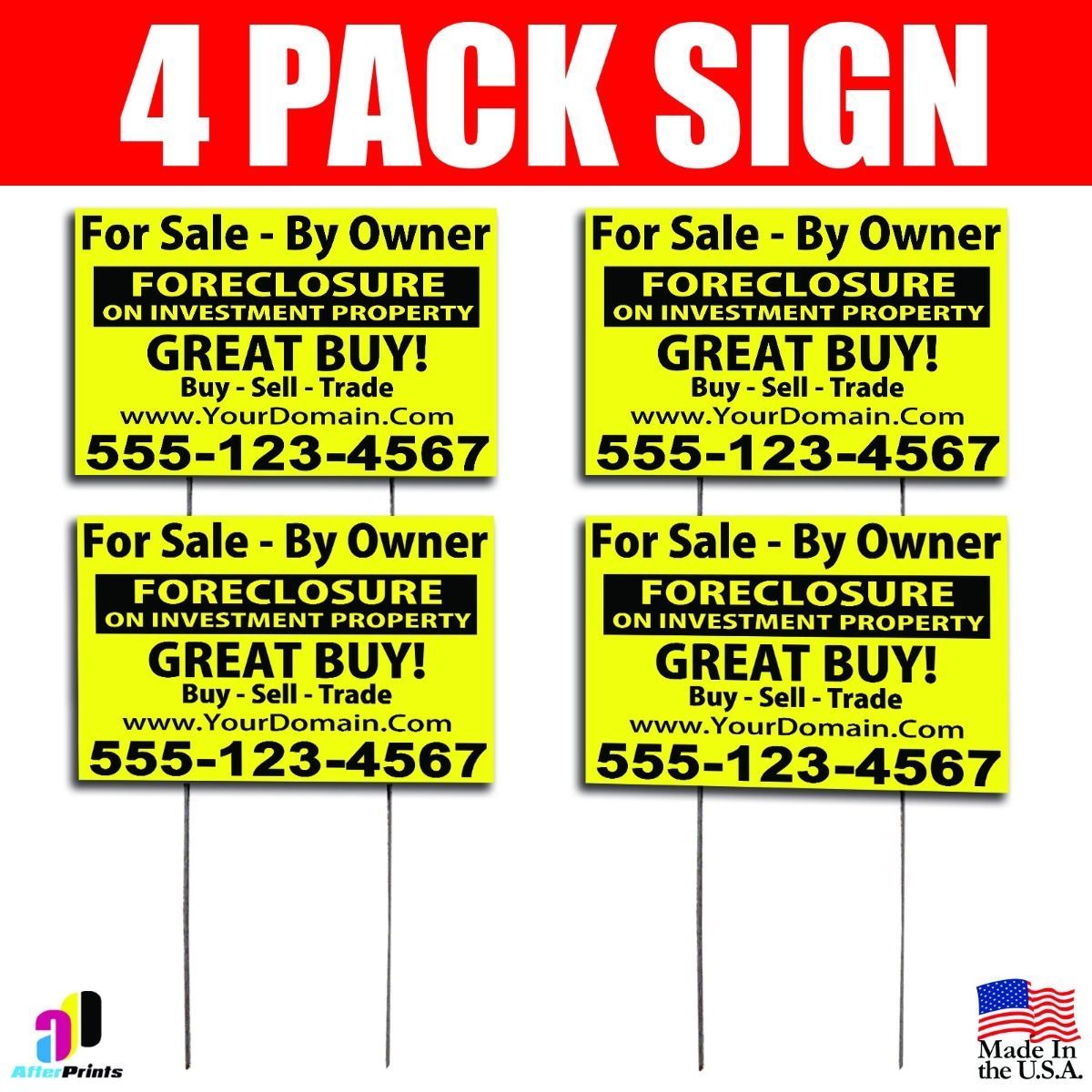 4X For Sale – By Owner Signs Your Phone Number And Website Real Estate Marketing