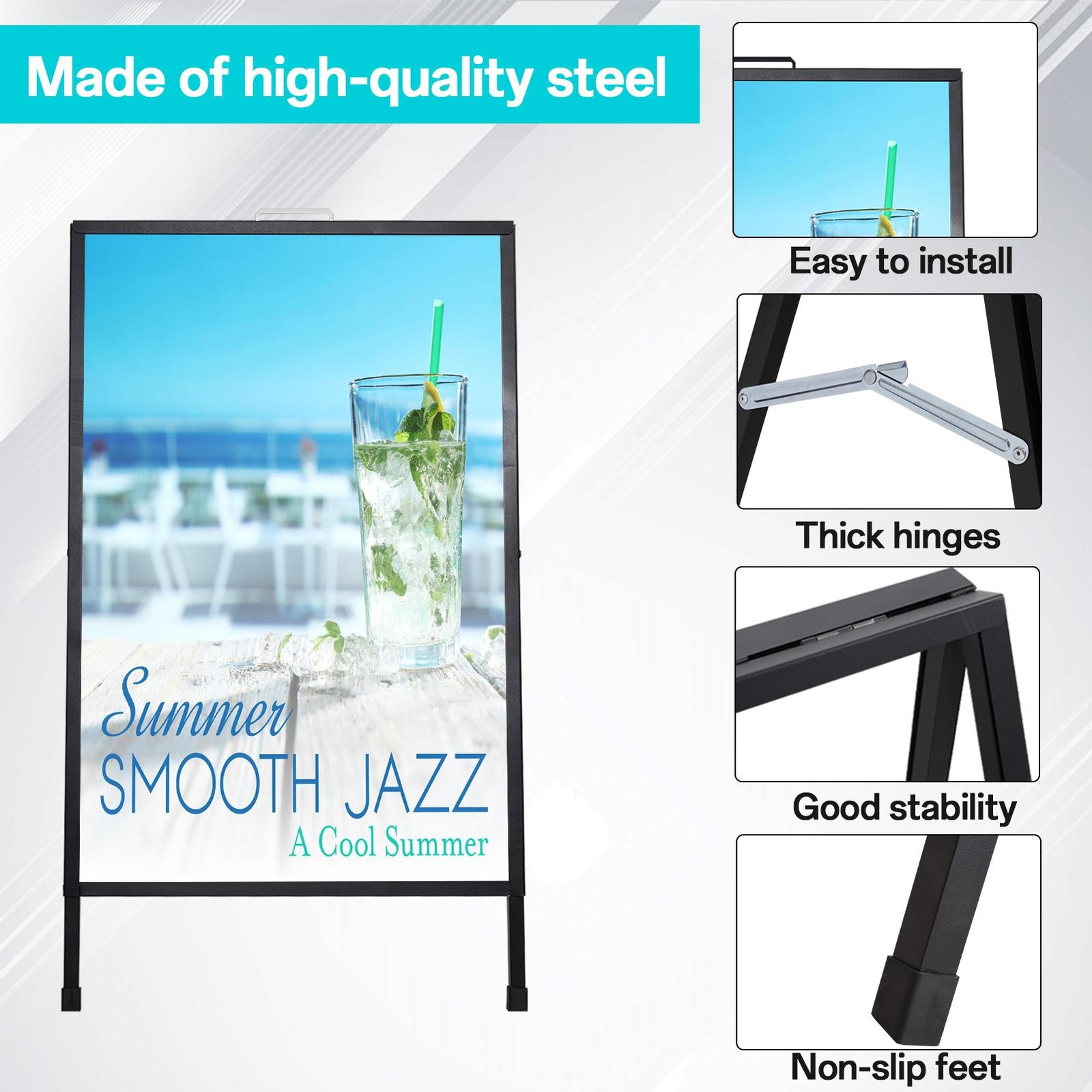 Heavy-Duty Double-Sided Metal A-Frame Sidewalk Sign Holder Stand 24″ x 36″