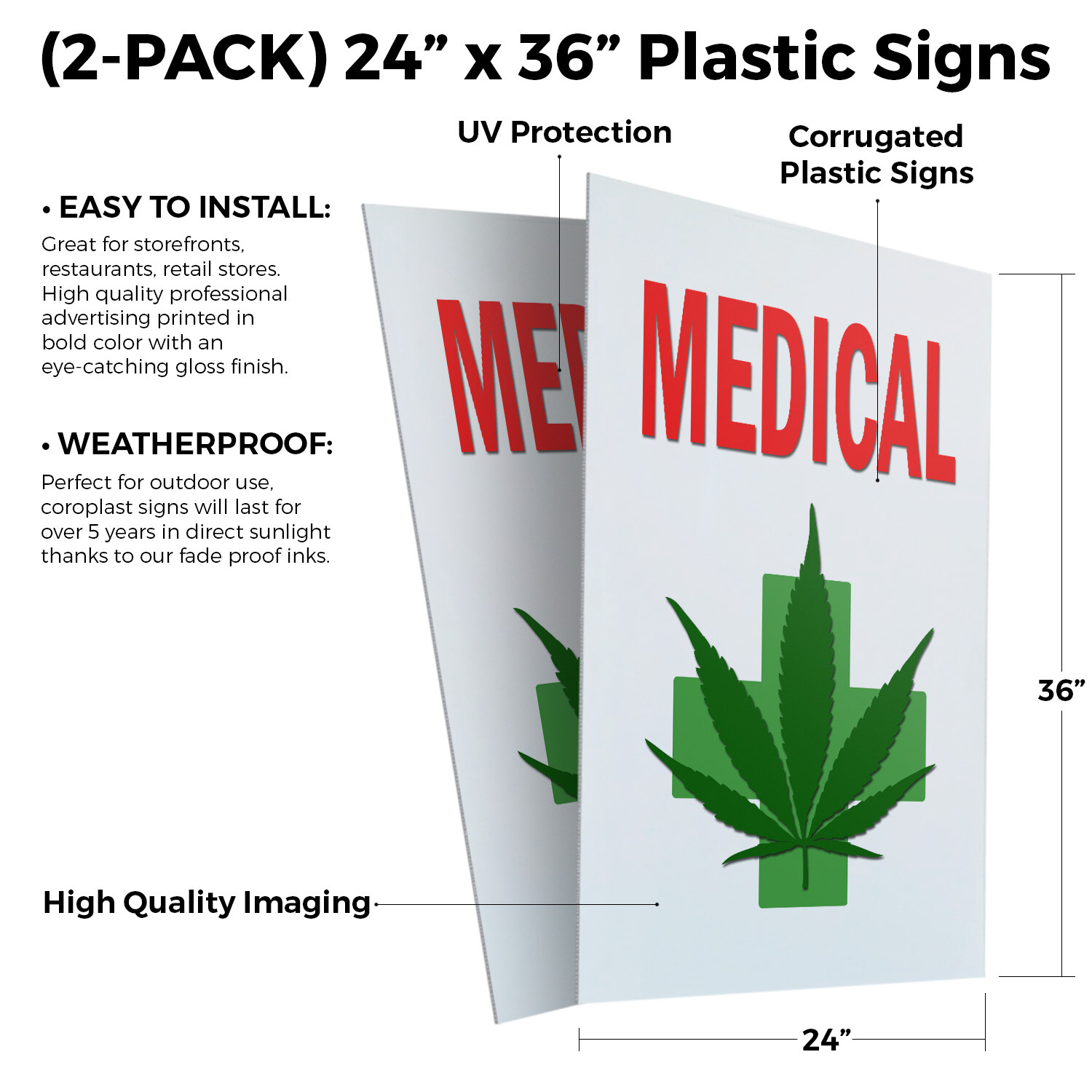 Medical Cannabis Dispensary 24″ x 36″ 2 Pack Of Store Sign Plastic Or Decal