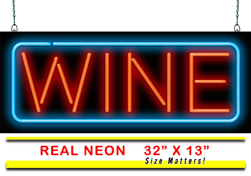 Wine Neon Sign – Window or Wall Use – Real Red & Blue Hand Bent Neon Tubing