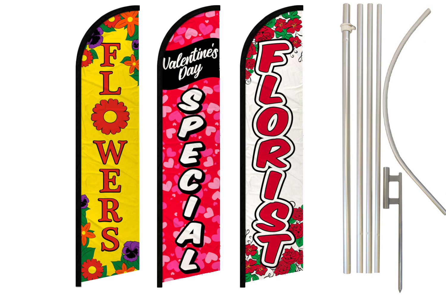 Flowers Full Curve Windless Swooper Flag Pole Kit Florist Flower Special