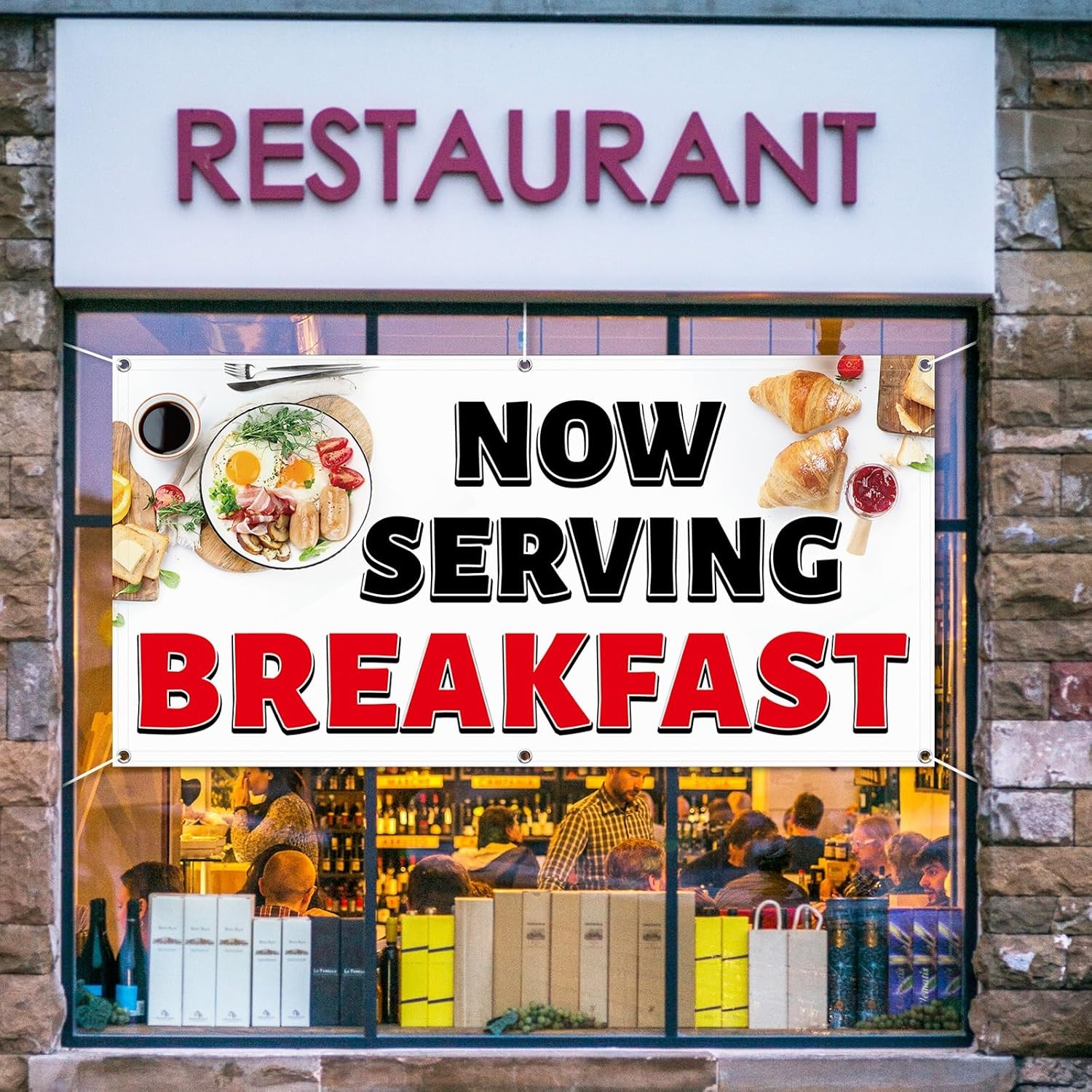 2×4 Feet Polyester Fabric Breakfast Banner Sign With Grommets Polyester Material