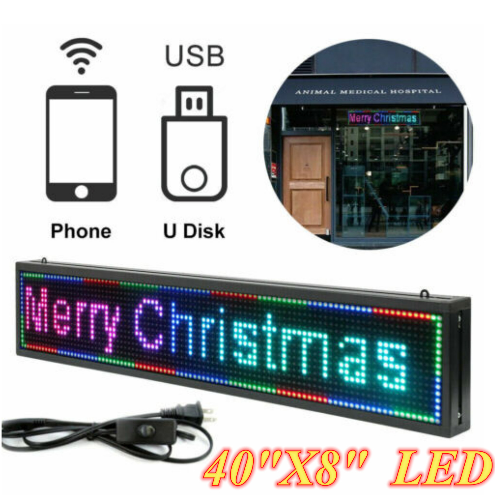 Scrolling LED Sign 40″ x 8″ 7 Colors LED Sign LED Sign Advertising Board