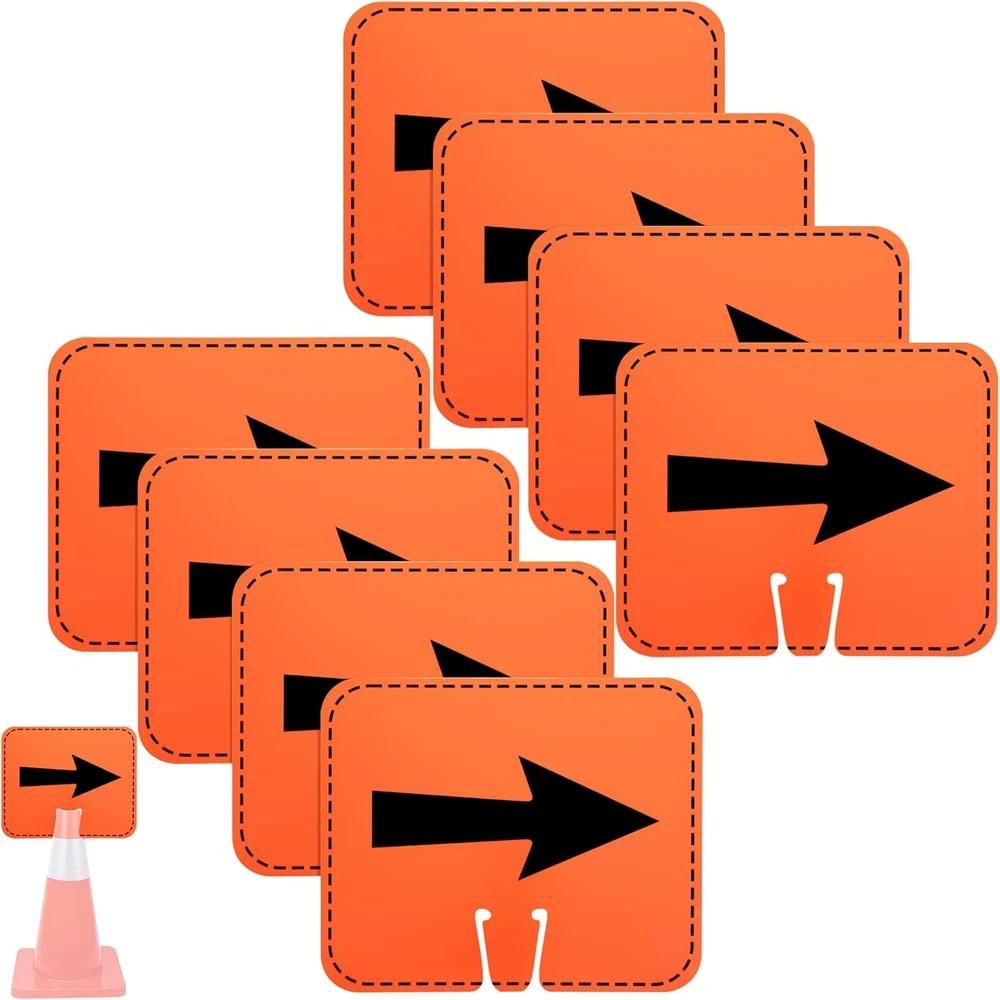 8 Pcs Traffic Cone Arrow Signs, 12.5″ x 10.4″ Reversible Directional Cone Top…