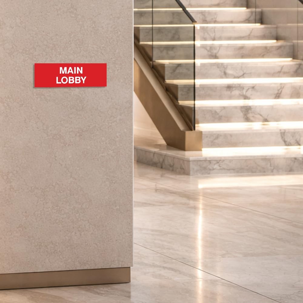 Basic Main Lobby Sign Small Brushed Silver Foam Tape Office Installation