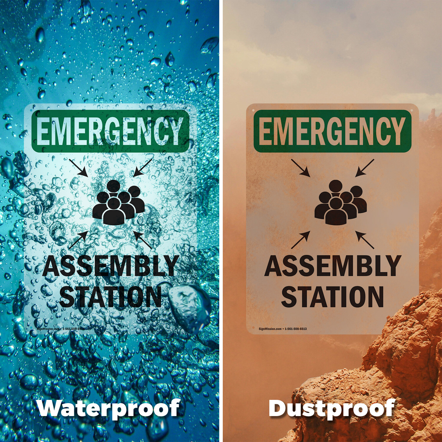 (2 Pack) Assembly Station With Symbol OSHA Emergency Sign Decal Metal Plastic