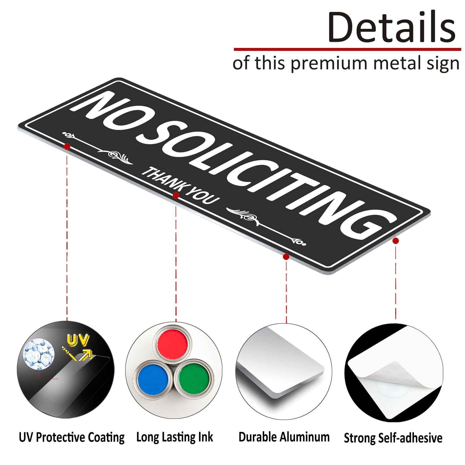 2 Pack Premium Metal SelfAdhesive No Soliciting Sign for Front Door, 7.5 x 2….